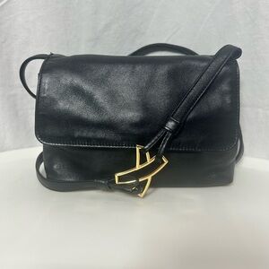 Paloma Picasso Black Leather Crossbody Bag Italy Gold Logo Magnetic Snap VTG